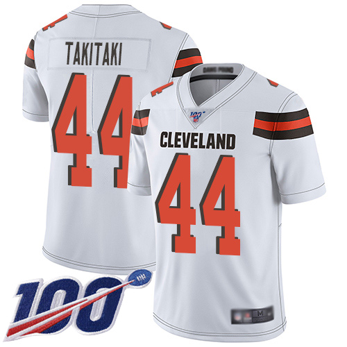 Cleveland Browns Sione Takitaki Men White Limited Jersey #44 NFL Football Road 100th Season Vapor Untouchable